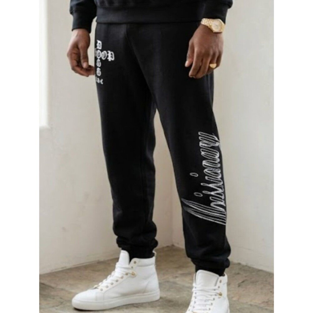Snoop Dogg LBC Script Graphic Fleece Jogger Black Sweatpants Mens Size Large